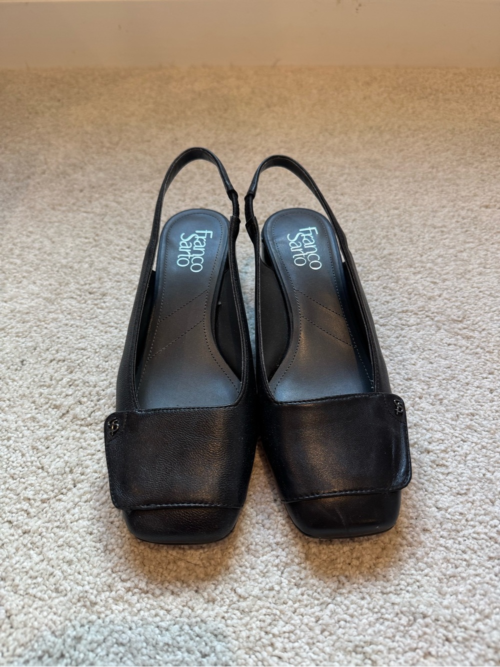 Franco Sarto Black Leather Slingback Square-Toe Mules